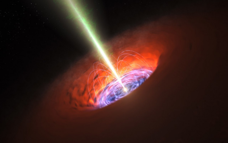 This artist’s impression shows the surroundings of a supermassive black hole, typical of that found at the heart of many galaxies. 