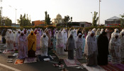 Indonesian Muslims offer Eid al-Adha prayers on the street in Jakarta,