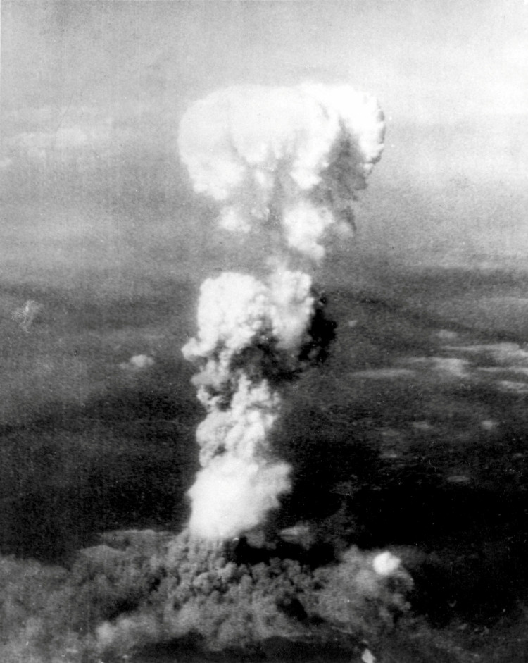 Smoke billows 20,000 feet (6,100 metres) after an atomic bomb codenamed "Little Boy" exploded