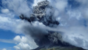 Mount Sinabung spews volcanic ash in Karo