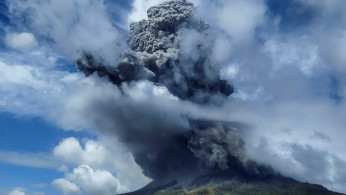 Mount Sinabung spews volcanic ash in Karo