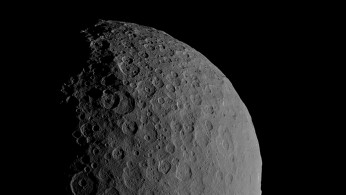 Occator Crater and Ahuna Mons appear together in this view of the dwarf planet Ceres