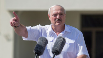 Belarusian President Alexander Lukashenko gestures