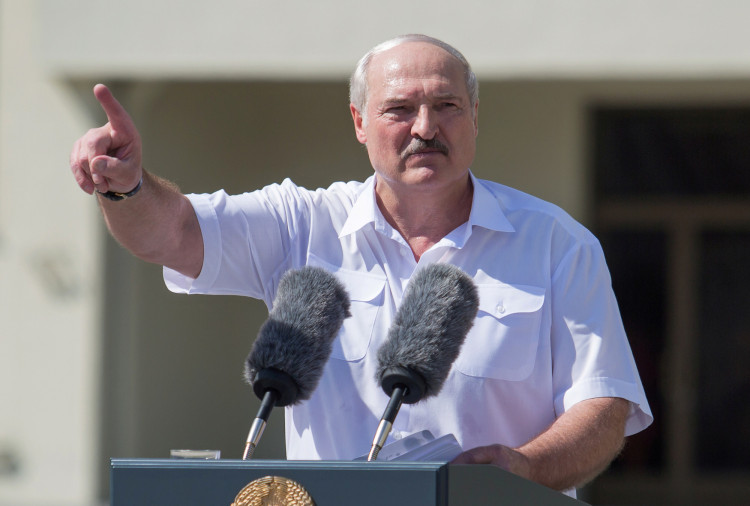 Belarusian President Alexander Lukashenko gestures