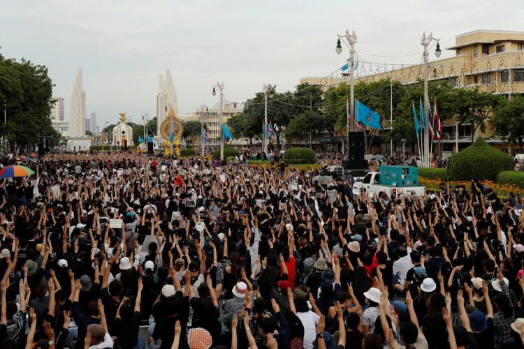 Pro-democracy protesters attend a rally to demand the government to resign