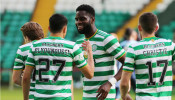 Celtic's Odsonne Edouard celebrates scoring their third goal with teammates
