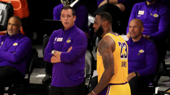 NBA: Los Angeles Lakers' LeBron James with head coach Frank Vogel and assistant Jason Kidd