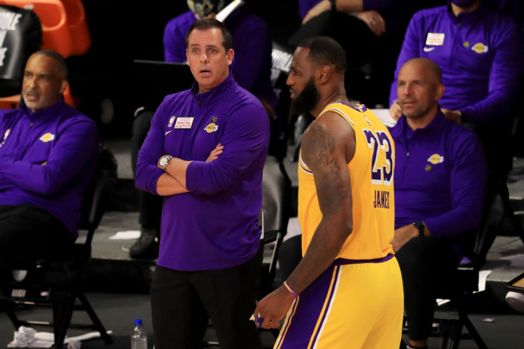NBA: Los Angeles Lakers' LeBron James with head coach Frank Vogel and assistant Jason Kidd