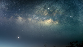 Crescent Moon (bottom left), Venus, Jupiter and the Milky Way
