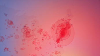 Colorful double exposure of US Coronavirus COVID-19 cases (March 18, 2020).