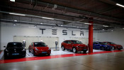 FILE PHOTO: Tesla electric vehicles for test driving are parked in Hanam, South Korea, July 6, 2020