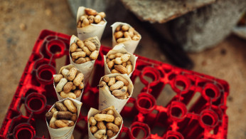 Indian locals special salt with boiled peanuts!