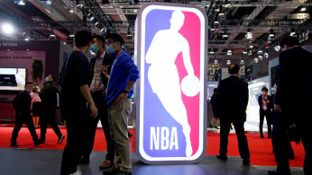 An NBA sign is seen at the third China International Import Expo (CIIE) in Shanghai