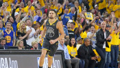 FILE PHOTO: Jun 13, 2019; Oakland, CA, USA; Golden State Warriors guard Klay Thompson (11) reacts after a play during the first quarter against the Toronto Raptors in game six of the 2019 NBA Finals at Oracle Arena