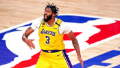 NBA: Los Angeles Lakers forward Anthony Davis (3) celebrates after making a three pointer during the fourth quarter against the Miami Heat in game 4 of the 2020 NBA Finals