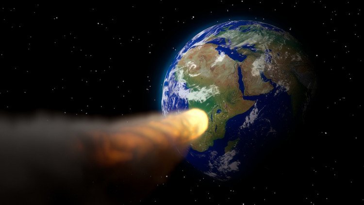 An illustration of an asteroid heading for Earth.