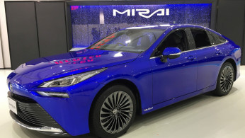 Toyota Motor Corp's revamped Mirai hydrogen fuel cell car is displayed at its launching event in Tokyo, Japan, December 9, 2020