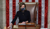 U.S. House Speaker Nancy Pelosi (D-CA) presides over the vote to impeach President Donald Trump for a second time