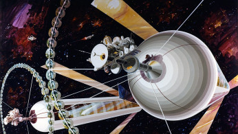 Artist's depiction of a pair of O'Neill cylinders