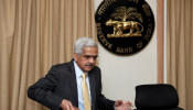 Reserve Bank of India Governor Shaktikanta Das addresses the press.
