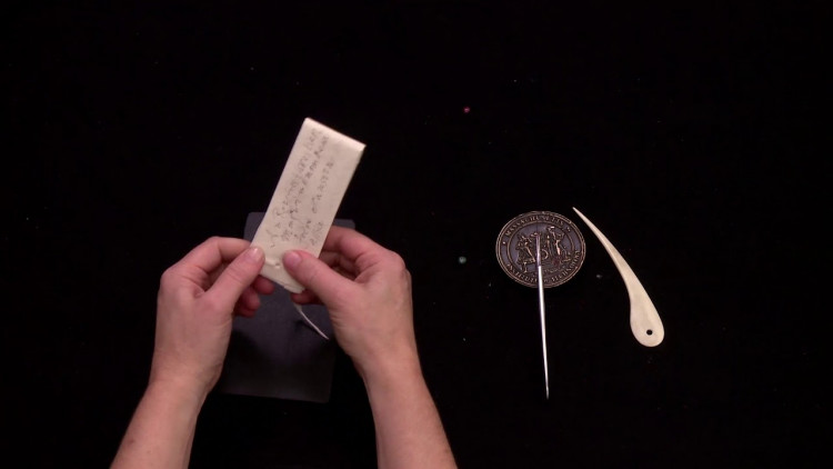 screencap: Letterlocking: Mary Queen of Scots’ last letter, a spiral lock, England (1587)