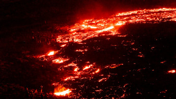 Volcanic eruption in Geldingadalur in Reykjanes peninsula in Iceland