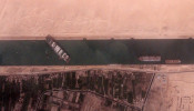 The Ever Given container ship, leased by Taiwan's Evergreen Marine Corp, blocks Egypt's Suez Canal in a BlackSky satellite image.