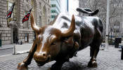 The Charging Bull or Wall Street Bull is pictured in the Manhattan borough of New York City.