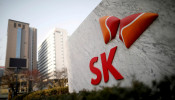 FILE PHOTO: The logo of SK Innovation is seen in front of its headquarters in Seoul, South Korea, February 3, 2017. 
