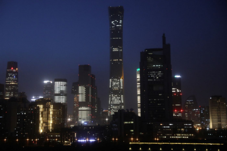 Buildings in the Central Business District (CBD) are seen lit up during the night in Beijing, China.