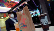 A Taco Bell order and drinks sit inside the first digital-only U.S. location at Times Square in New York City, U.S., April 14, 2021. 
