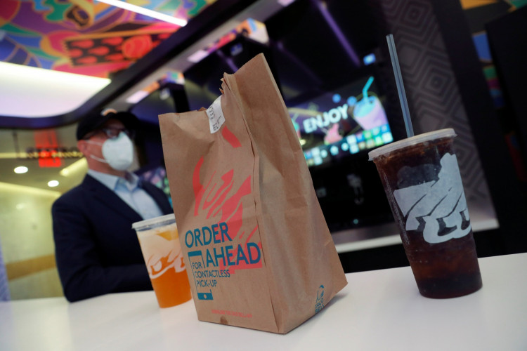 A Taco Bell order and drinks sit inside the first digital-only U.S. location at Times Square in New York City, U.S., April 14, 2021. 