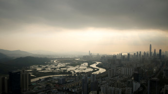 Shenzhen River, the border river that divides Hong Kong (left) and Shenzhen is seen from Shenzhen, China.
