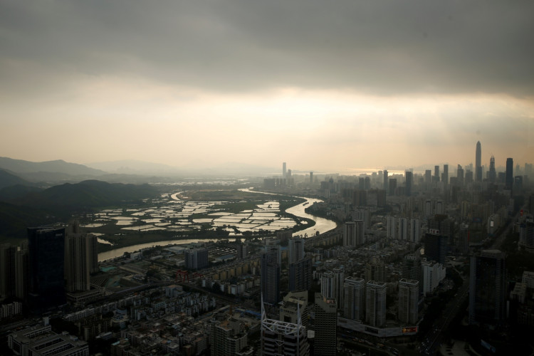 Shenzhen River, the border river that divides Hong Kong (left) and Shenzhen is seen from Shenzhen, China.