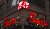 A franchise sign is seen above a Chick-fil-A freestanding restaurant after its grand opening in Midtown, New York October 3, 2015. 