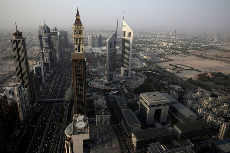 A general view of Dubai International Financial Centre (DIFC) (R) among high-rise towers in Dubai, United Arab Emirates