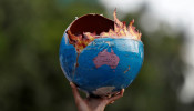 A replica depicting globe on fire during a 