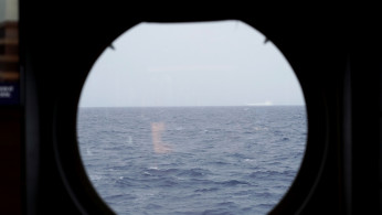 View of Red Sea is seen through a window of a cruise ship