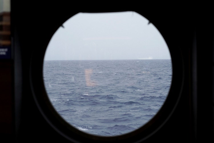 View of Red Sea is seen through a window of a cruise ship