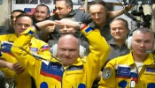 Cosmonauts wear Ukrainian colors on International Space Station