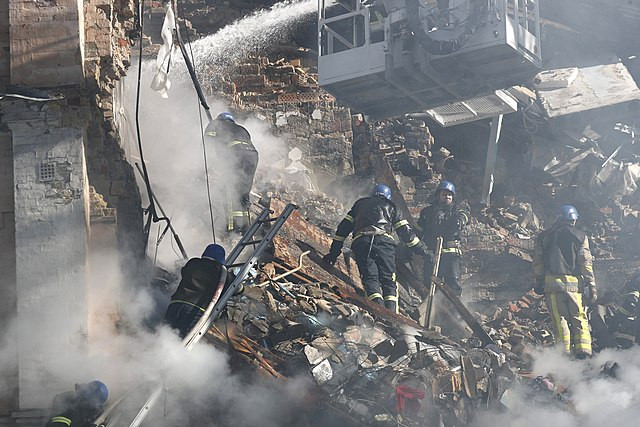 Historic house of late 19 — early 20 century in Kyiv after Russian strike with Iranian kamikaze drones on 17 October 2022.