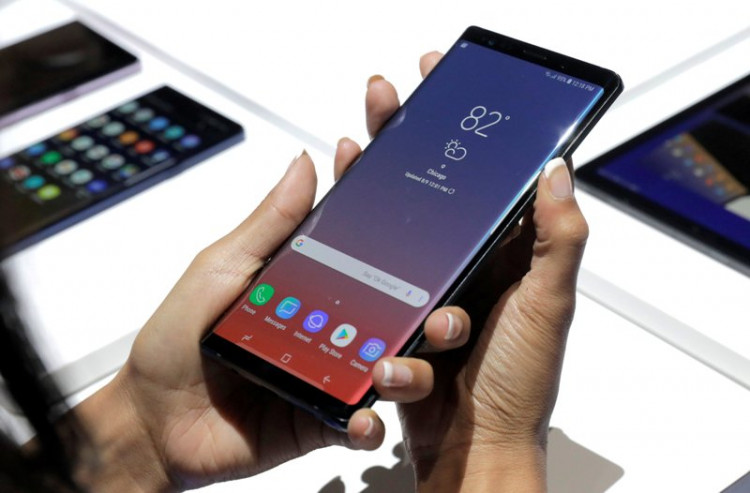 The new Samsung Galaxy Note 9 is seen during a product launch event in Brooklyn