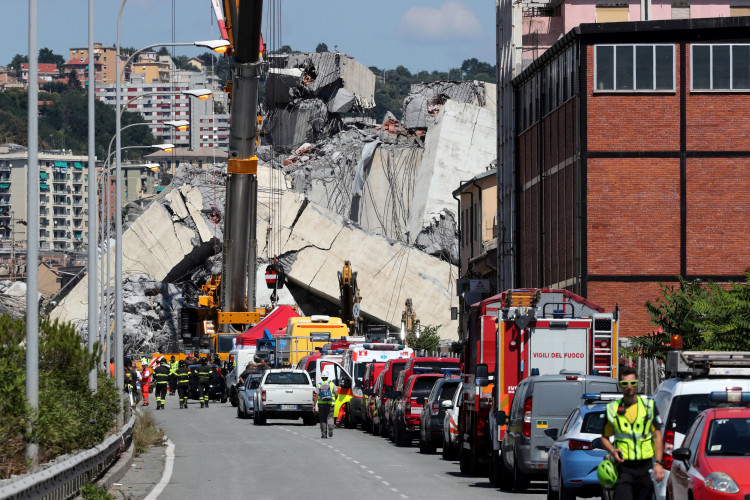 The collapsed Morandi Bridge