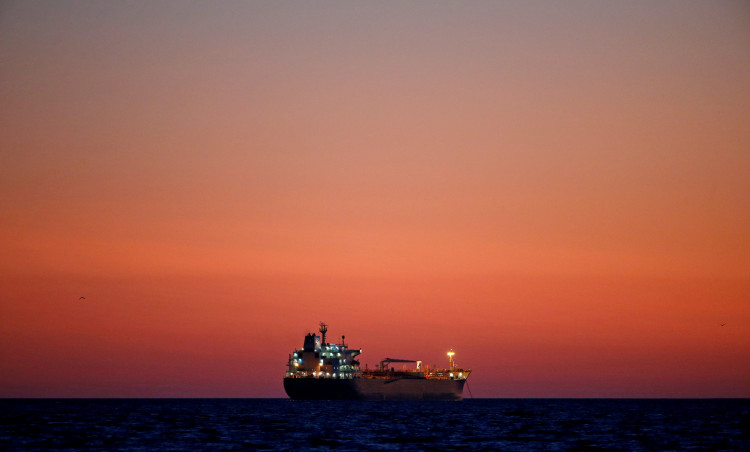 Oil tanker is seen at sunset anchored off the Fos-Lavera oil hub near Marseille