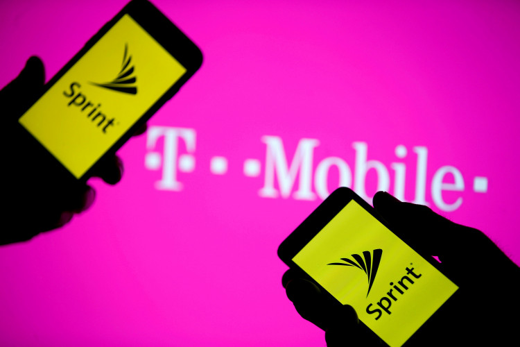 Sprint logo on phones in front of T-Mobile logo on screen