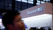 A sign of Tencent in Wuzhen, Zhejiang province, China