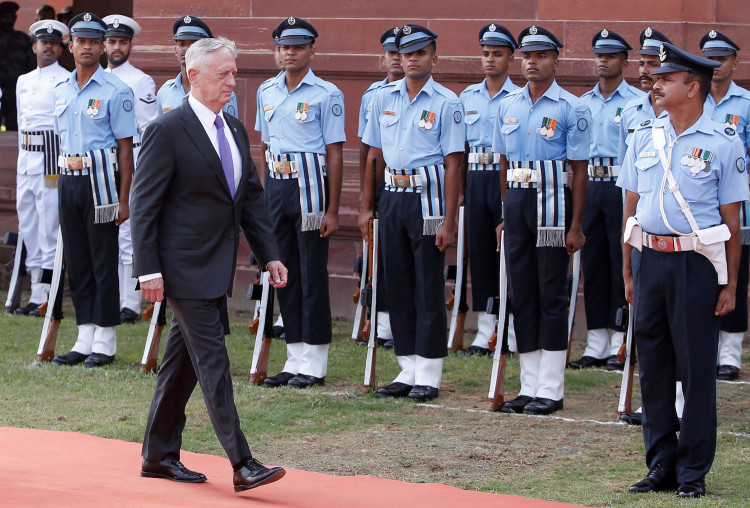 James Mattis inspects honour guard in New Delhi in 2017