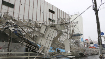 A building damaged by Typhoon Jebi is seen in Osaka