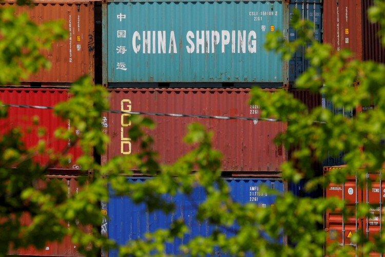 Shipping containers are stacked at the Paul W. Conley Container Terminal in Boston