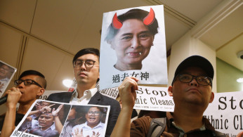 Activists from several pro-democracy groups demonstrate against what they say is Myanmar's Rohingya ethnic cleansing
